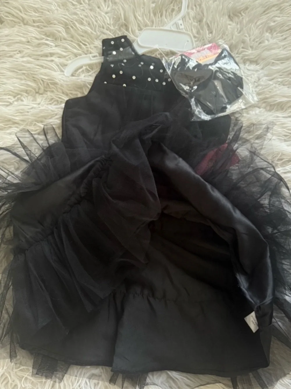 NWT Girl’s Black Tiered Tulle Dress with Bow Hair Clip